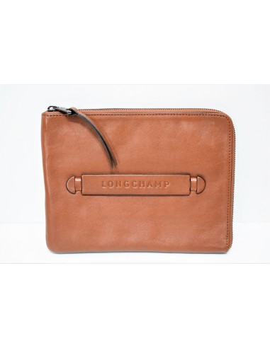 Longchamp, pochette cuir cognac ligne " 3D " soldes