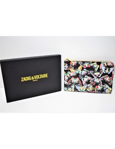 Zadig et Voltaire, Trousse pochette en cuir noir motifs papillons pas cheres