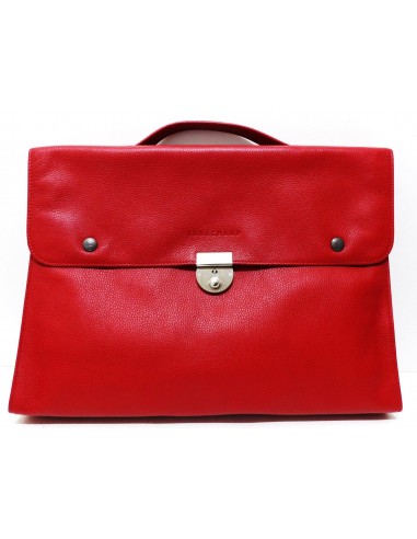 LONGCHAMP, serviette porte document en cuir grainé rouge 2024