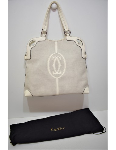 Cartier, Sac a main " marcello ", en toile et cuir les ligaments